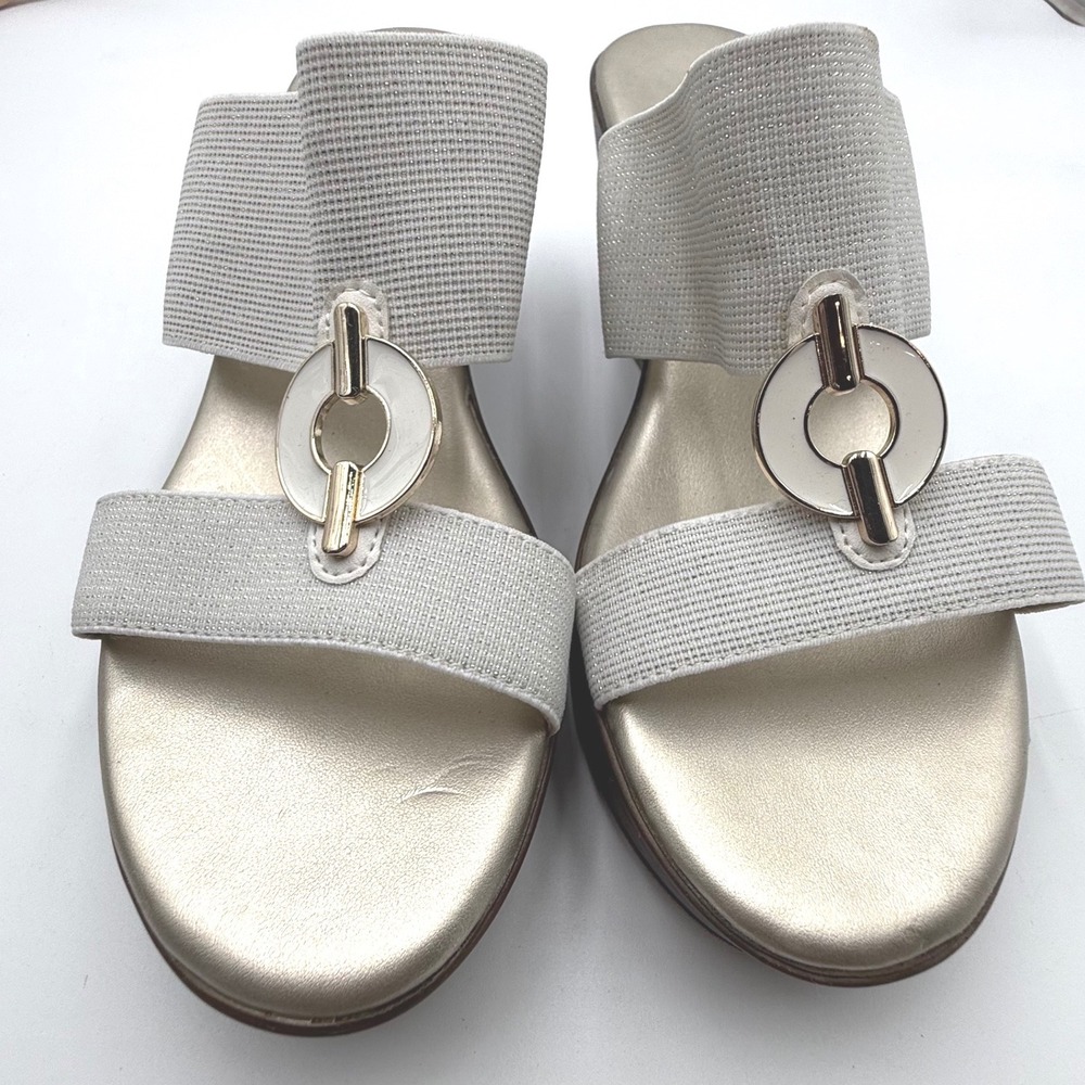Anne Klein Madoya Women's Size 6 Ivory Stretch Wedge Slide Sandals Comfort